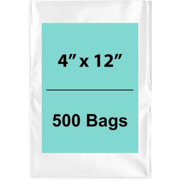 Clear Flat Poly Bags 4"X12" 1.5 Mil 500 Bags